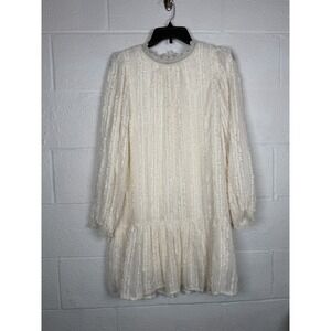 Bluivy Lace Sheer Mini Dress Cream Ruffle Cottagecore Coquette Romantic M